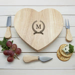 Engraved Monogrammed Heart Cheese Board Set - Keep Things Personal