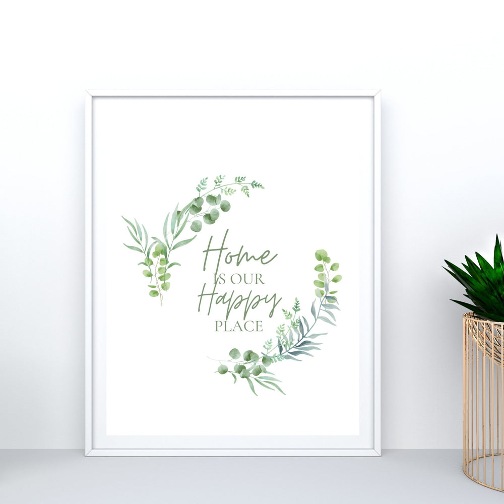 'Home is our Happy Place' Botanical Watercolour Print Printable Wall Art - Keep Things Personal