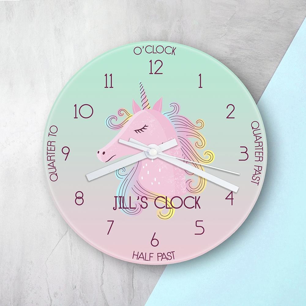 Kids Personalised Unicorn bedroom Glass Wall Clock | Keep Things Personal