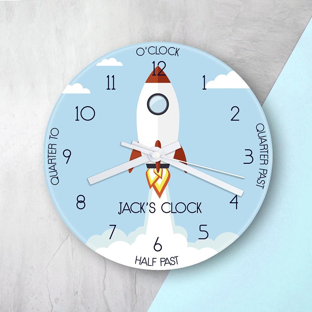 Boys Personalised Rocket  bedroom Wall Clock Space Themed |  Keep Things Personal