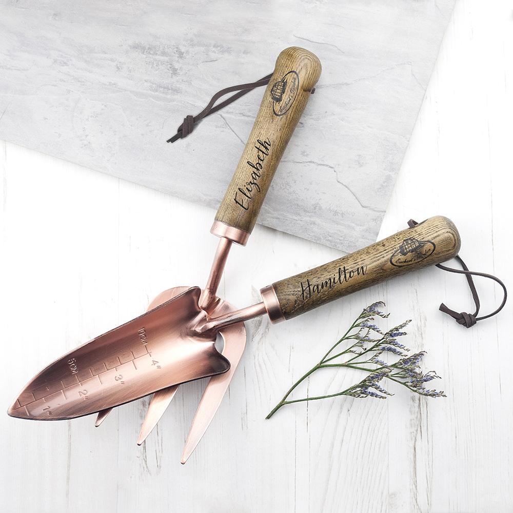 Personalised Luxe Trowel and Fork Set in Copper or Silver - Keep Things Personal