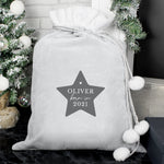 Personalised Star Luxury Silver Grey Pom Pom Christmas Sack - Keep Things Personal