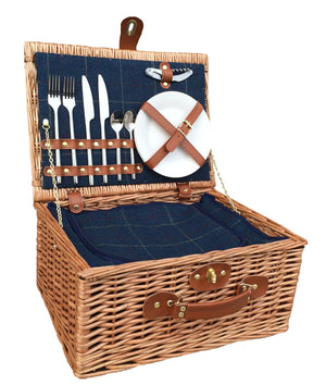 
                  
                    Wicker Picnic Basket with Blue Check Tweed Lining - Keep Things Personal
                  
                